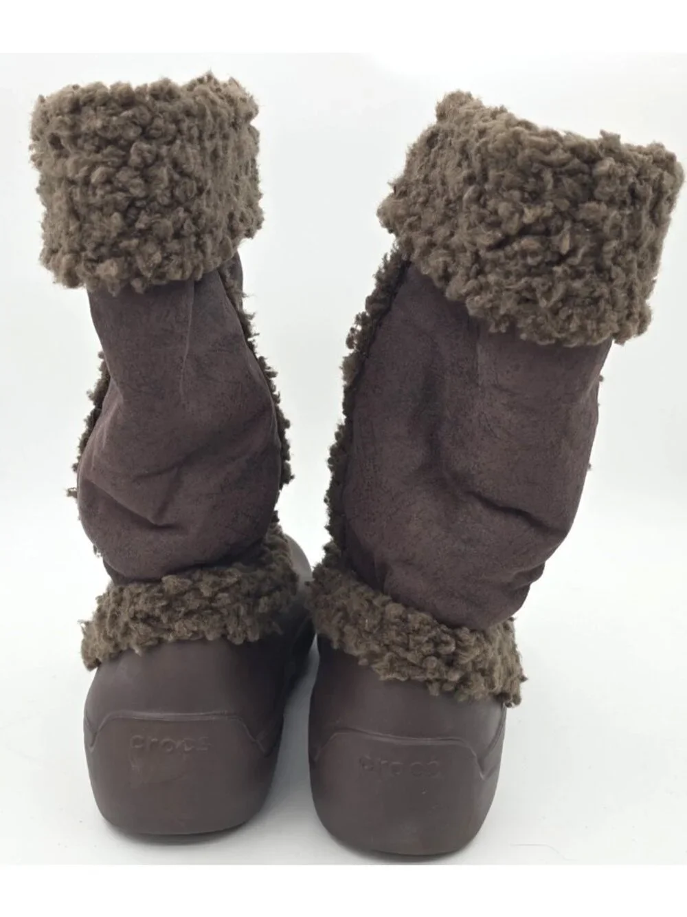 Crocs Tall Winter Boots Brown Faux Fur Lining & Cuff Pull On Comfort Women's 10